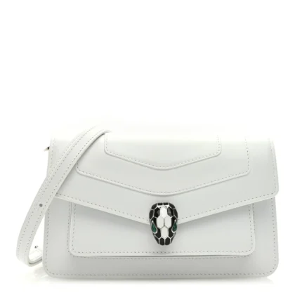 BVLGARI MEDIUM SERPENTI FOREVER EAST WEST SHOULDER BAG OPAL GREY CALFSKIN LEATHER SILVER HARDWARE