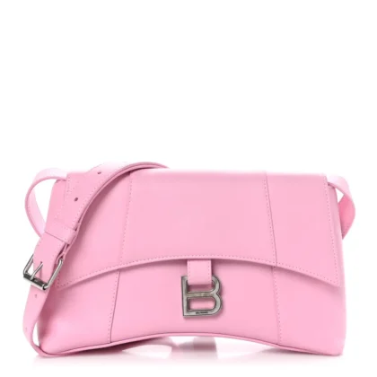 BALENCIAGA XS DOWNTOWN SHOULDER BAG CANDY PINK SEMI-SHINY SMOOTH CALFSKIN LEATHER SILVER HARDWARE