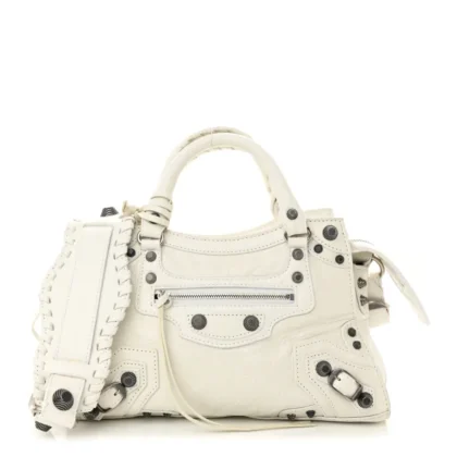 BALENCIAGA XS NEO CAGOLE HANDBAG OPTIC WHITE AGNEAU ARENA LEATHER SILVER HARDWARE