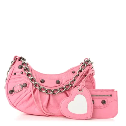 BALENCIAGA XS LE CAGOLE SHOULDER BAG CANDY PINK AGNEAU ARENA LEATHER SILVER HARDWARE