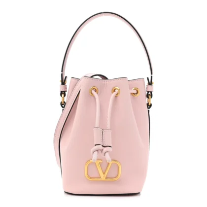 VALENTINO GARAVANI MINI VLOGO SIGNATURE BUCKET BAG WATER LILAC NAPPA LEATHER GOLD HARDWARE