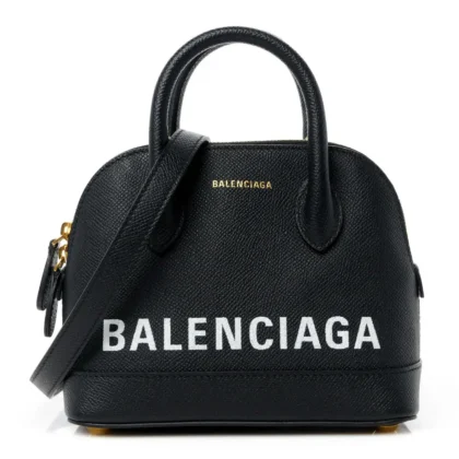 BALENCIAGA XXS VILLE TOP HANDLE BAG BLACK/WHITE SIGNATURE GRAINED CALFSKIN LEATHER GOLD HARDWARE