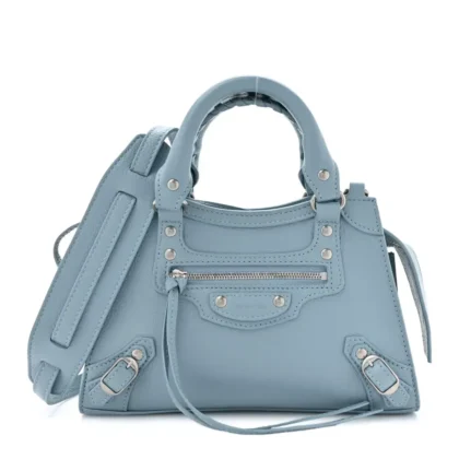 BALENCIAGA MINI NEO CLASSIC CITY BLUE/GREY GRAINED CALFSKIN LEATHER SILVER HARDWARE