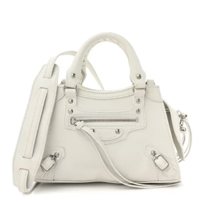 BALENCIAGA S NEO CLASSIC CITY BAG CHALKY WHITE GRAINED CALFSKIN LEATHER SILVER HARDWARE