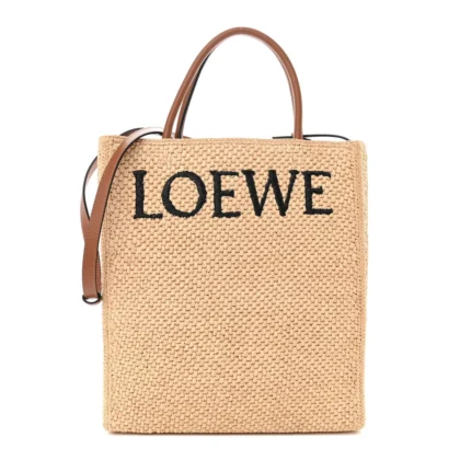 LOEWE STANDARD A4 TOTE BAG NATURAL/BLACK RAFFIA & CALFSKIN LEATHER