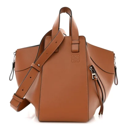 LOEWE HAMMOCK SHOULDER BAG SMALL TAN CALFSKIN LEATHER SILVER HARDWARE