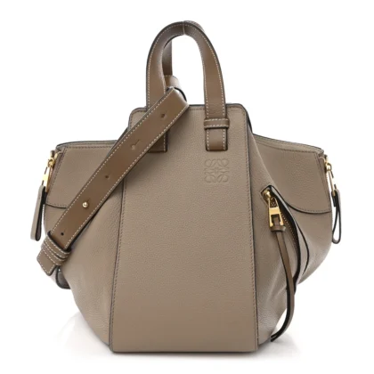 LOEWE HAMMOCK SHOULDER BAG MEDIUM SAND MINK CALFSKIN LEATHER GOLD HARDWARE