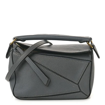 LOEWE PUZZLE EDGE BAG MINI GUNMETAL SOFT GRAINED CALFSKIN LEATHER