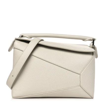LOEWE PUZZLE BAG SMALL SOFT WHITE SOFT GRAINED CALFSKIN LEATHER