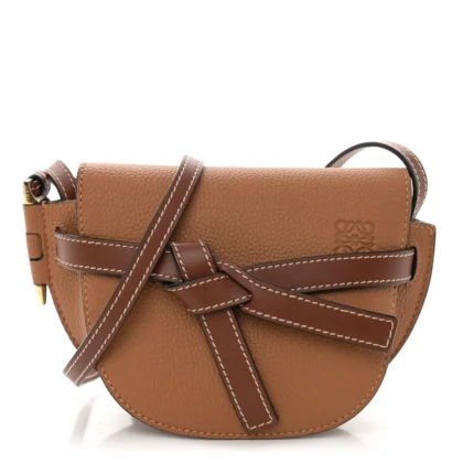 LOEWE GATE CROSSBODY BAG MINI CARAMEL PECAN GRAINED CALFSKIN LEATHER
