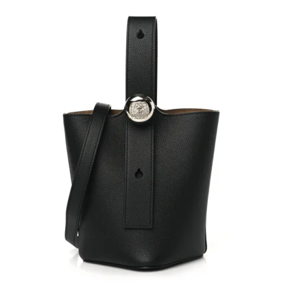 LOEWE PEBBLE BUCKET BAG MINI BLACK SOFT GRAINED CALFSKIN LEATHER PALLADIUM HARDWARE