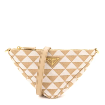 PRADA MINI TRIANGOLO SYMBOLE EMBROIDERED TRIANGLE BAG CORDA TALCO JACQUARD CANVAS GOLD HARDWARE