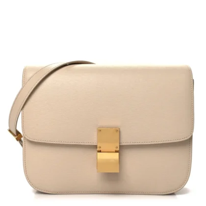 CELINE MEDIUM CLASSIC BOX FLAP BAG POWDER LIEGE CALFSKIN LEATHER GOLD HARDWARE