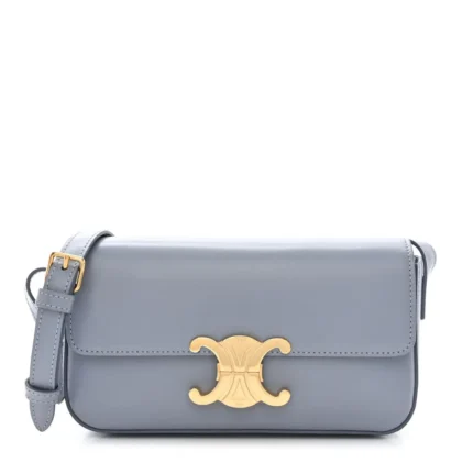 CELINE MEDIUM TRIOMPHE SHOULDER BAG ARCTIC BLUE SHINY CALFSKIN LEATHER