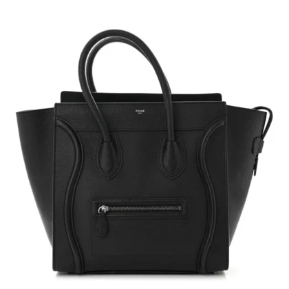 CELINE MINI LUGGAGE BAG BLACK DRUMMED CALFSKIN LEATHER GOLD HARDWARE