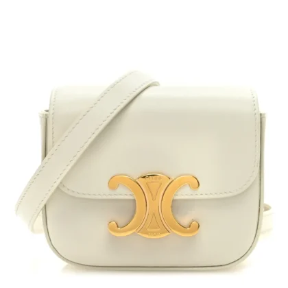 CELINE MINI TRIOMPHE BAG WHITE SHINY CALFSKIN LEATHER GOLD HARDWARE