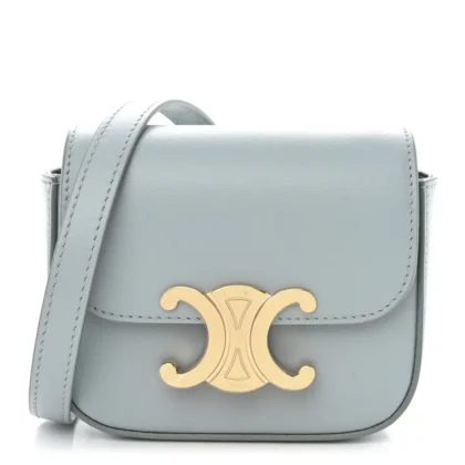 CELINE MINI TRIOMPHE BAG SOFT BLUE SHINY CALFSKIN LEATHER GOLD HARDWARE