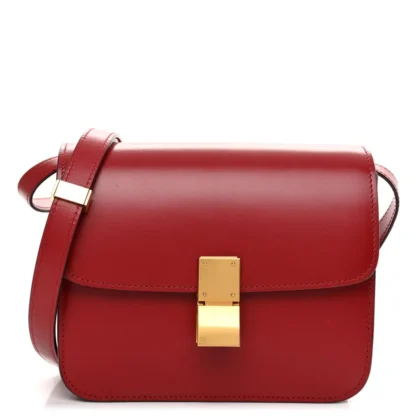 CELINE SMALL TEEN CLASSIC BOX FLAP BAG RED BOX CALFSKIN LEATHER GOLD HARDWARE
