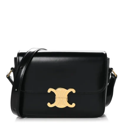 CELINE SMALL TRIOMPHE BAG BLACK SHINY CALFSKIN LEATHER GOLD HARDWARE