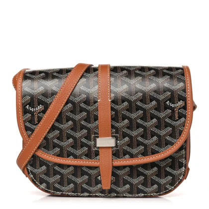 GOYARD BELVEDERE II PM MESSENGER BAG BLACK/GOLD GOYARDINE CANVAS SILVER HARDWARE