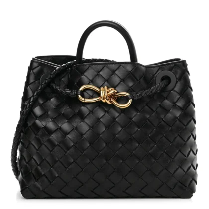 BOTTEGA VENETA SMALL INTRECCIATO ANDIAMO SHOULDER BAG BLACK NAPPA LEATHER GOLD HARDWARE