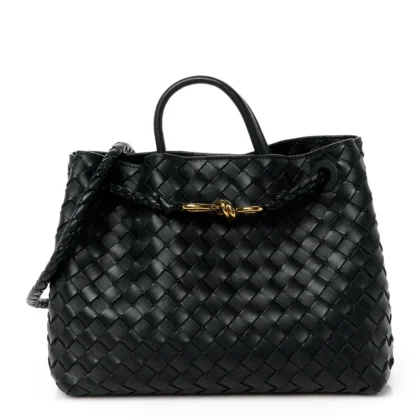 BOTTEGA VENETA MEDIUM INTRECCIATO ANDIAMO SHOULDER BAG BLACK NAPPA LEATHER GOLD HARDWARE