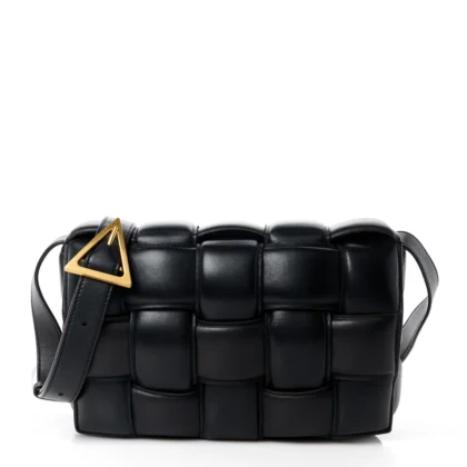 BOTTEGA VENETA MAXI INTRECCIO PADDED CASSETTE CROSSBODY BAG BLACK NAPPA LEATHER GOLD HARDWARE
