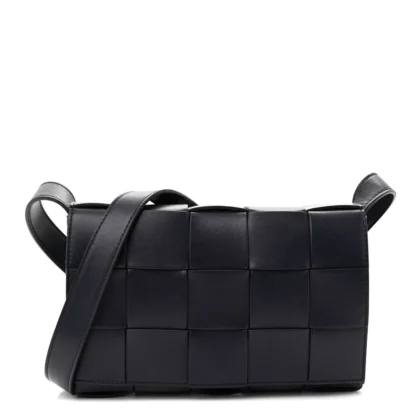 BOTTEGA VENETA MAXI INTRECCIO SMALL CASSETTE CROSSBODY BAG NAVY BLUE LAMBSKIN LEATHER