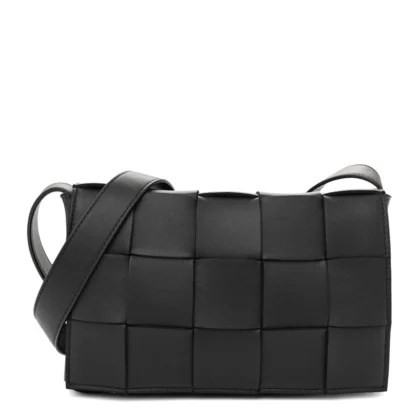 BOTTEGA VENETA MAXI INTRECCIATO CASSETTE CROSSBODY BAG BLACK LAMBSKIN LEATHER
