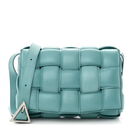 BOTTEGA VENETA MAXI INTRECCIATO PADDED CASSETTE CROSSBODY BAG BLUE NAPPA LEATHER SILVER HARDWARE