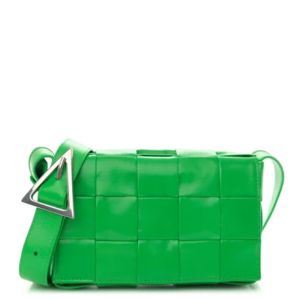 BOTTEGA VENETA MAXI INTRECCIATO SMALL CASSETTE CROSSBODY BAG GRASS PAPER CALFSKIN LEATHER