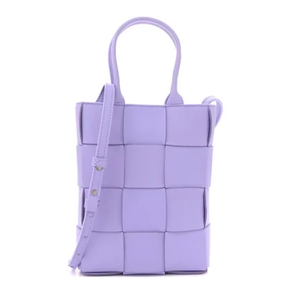 BOTTEGA VENETA MAXI INTRECCIATO MINI NORTH-SOUTH CASSETTE TOTE WISTERIA LAMBSKIN LEATHER