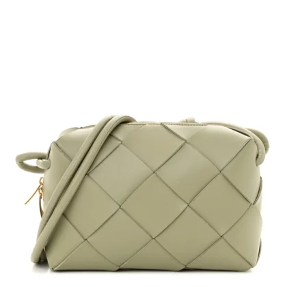 BOTTEGA VENETA MAXI INTRECCIO SMALL CASSETTE CAMERA BAG TRAVERTINE LAMBSKIN LEATHER