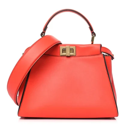 FENDI MINI FF PEEKABOO ICONIC SATCHEL TULIPANO/MIELE/MORO SETA VITELLO LEATHER & SUEDE GOLD HARDWARE