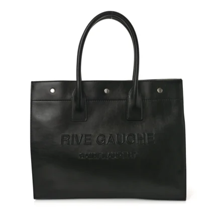SAINT LAURENT SMALL RIVE GAUCHE TOTE BLACK SMOOTH CALFSKIN LEATHER