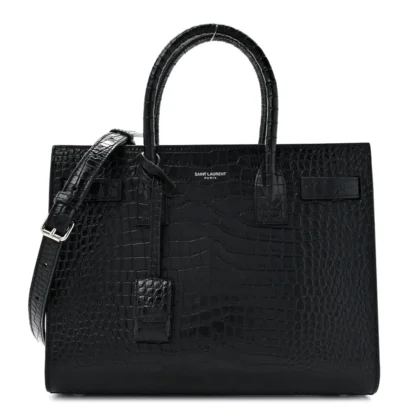SAINT LAURENT SMALL SAC DE JOUR BLACK EMBOSSED CALFSKIN & CROCODILE LEATHER SILVER HARDWARE