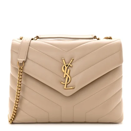 SAINT LAURENT SMALL LOULOU CHAIN SATCHEL DARK BEIGE Y-QUILTED MONOGRAM CALFSKIN LEATHER GOLD HARDWARE