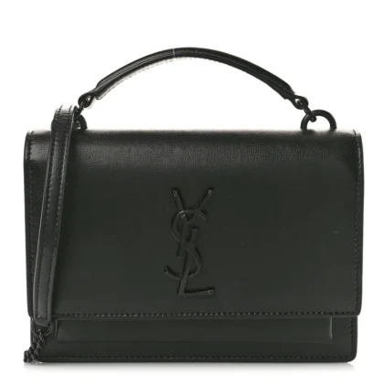 SAINT LAURENT SMALL SUNSET CHAIN WALLET BLACK MONOGRAM CALFSKIN LEATHER BLACK HARDWARE