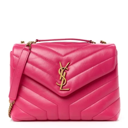 SAINT LAURENT SMALL LOULOU CHAIN SATCHEL FRESH FUCHSIA Y-QUILTED MONOGRAM CALFSKIN LEATHER GOLD HARDWARE