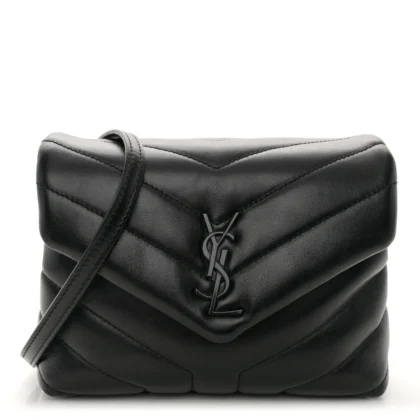 SAINT LAURENT MINI LOULOU CROSSBODY BAG BLACK Y-QUILTED MONOCHROME MONOGRAM CALFSKIN LEATHER BLACK HARDWARE
