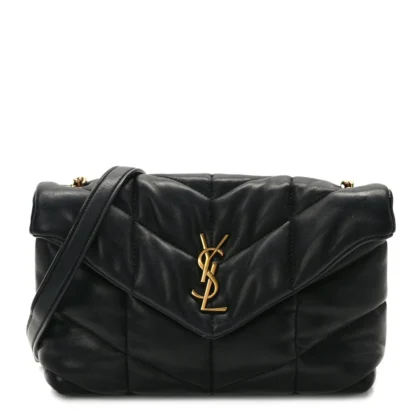 SAINT LAURENT MINI LOULOU CHAIN SATCHEL BLACK QUILTED PUFFER MONOGRAM LAMBSKIN LEATHER RUTHENIUM HARDWARE