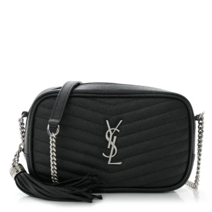 SAINT LAURENT MINI LOU CAMERA BAG BLACK MONOGRAM GRAIN DE POUDRE MATELASSE LEATHER SILVER HARDWARE
