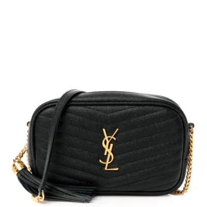 SAINT LAURENT MINI LOU CAMERA BAG BLACK MONOGRAM GRAIN DE POUDRE MATELASSE LEATHER GOLD HARDWARE