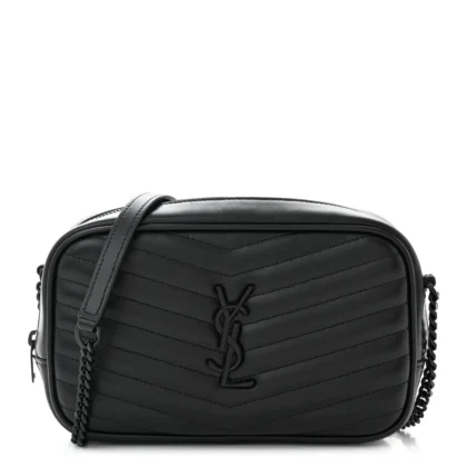SAINT LAURENT MINI LOU CAMERA BAG BLACK MONOCHROME MONOGRAM CALFSKIN MATELASSE LEATHER BLACK HARDWARE