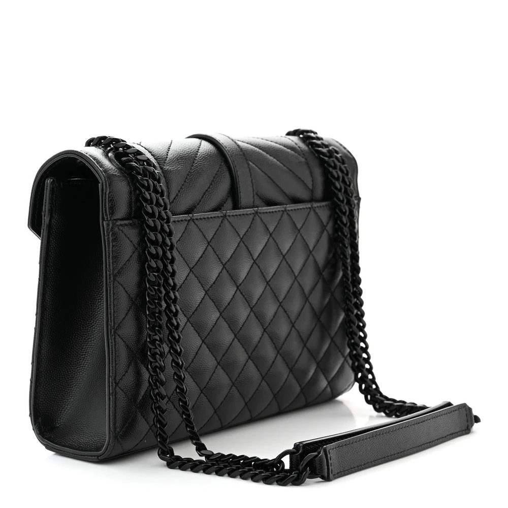 SAINT LAURENT MEDIUM SATCHEL BLACK TRIQUILT MONOCHROME MONOGRAM GRAIN DE POUDRE TEXTURED MIXED MATELASSE LEATHER BLACK HARDWARE - Image 3