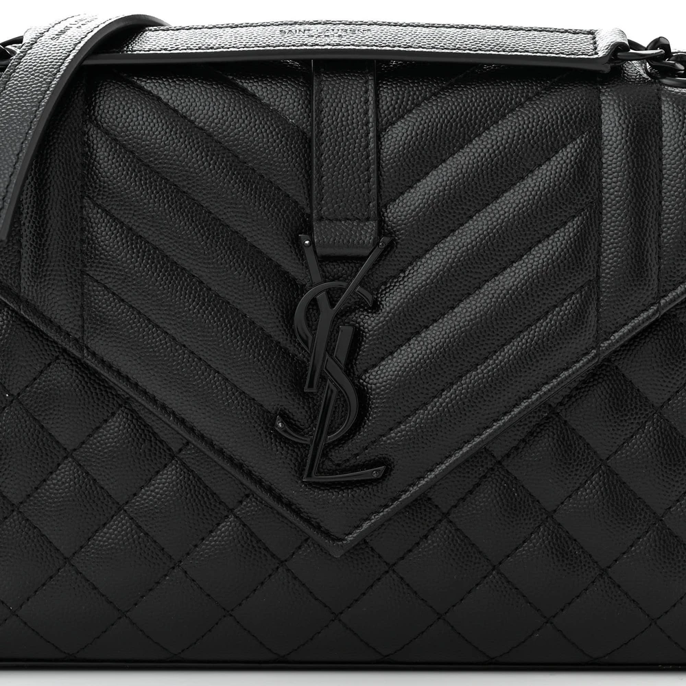 SAINT LAURENT MEDIUM SATCHEL BLACK TRIQUILT MONOCHROME MONOGRAM GRAIN DE POUDRE TEXTURED MIXED MATELASSE LEATHER BLACK HARDWARE - Image 8