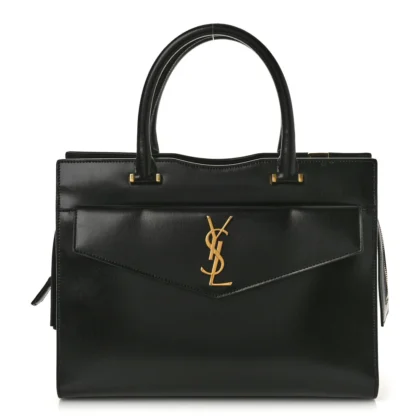 SAINT LAURENT MEDIUM UPTOWN TOTE BLACK SHINY CALFSKIN LEATHER GOLD HARDWARE