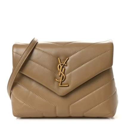 SAINT LAURENT MINI LOULOU CROSSBODY BAG DARK LATTE Y-QUILTED MONOGRAM CALFSKIN LEATHER AGED GOLD HARDWARE