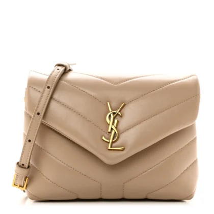 SAINT LAURENT MINI LOULOU CROSSBODY BAG DARK BEIGE Y-QUILTED MONOGRAM CALFSKIN LEATHER AGED GOLD HARDWARE