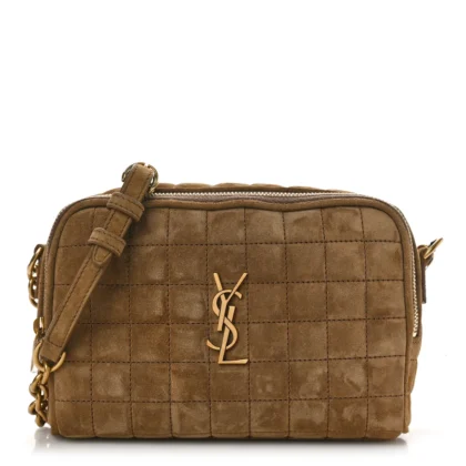 SAINT LAURENT MINI CAMERA BAG GOLDEN LEAF QUILTED MONOGRAM SUEDE & CALFSKIN LEATHER GOLD HARDWARE